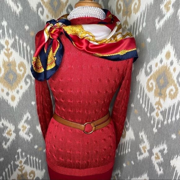 Ralph Lauren Red Tussah Silk Cable-Knit Cardigan Sweater - Picture 7 of 16